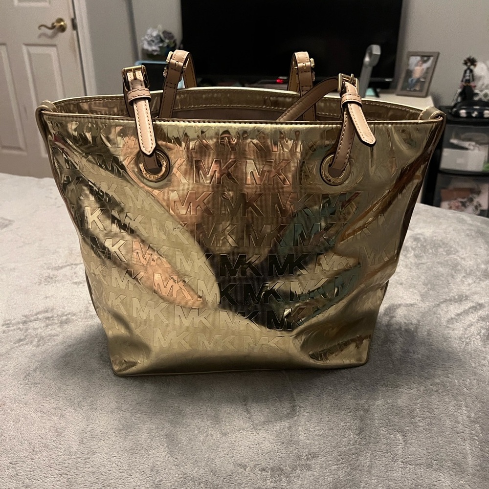 Michael Kors Shiny Gold Logo Tote